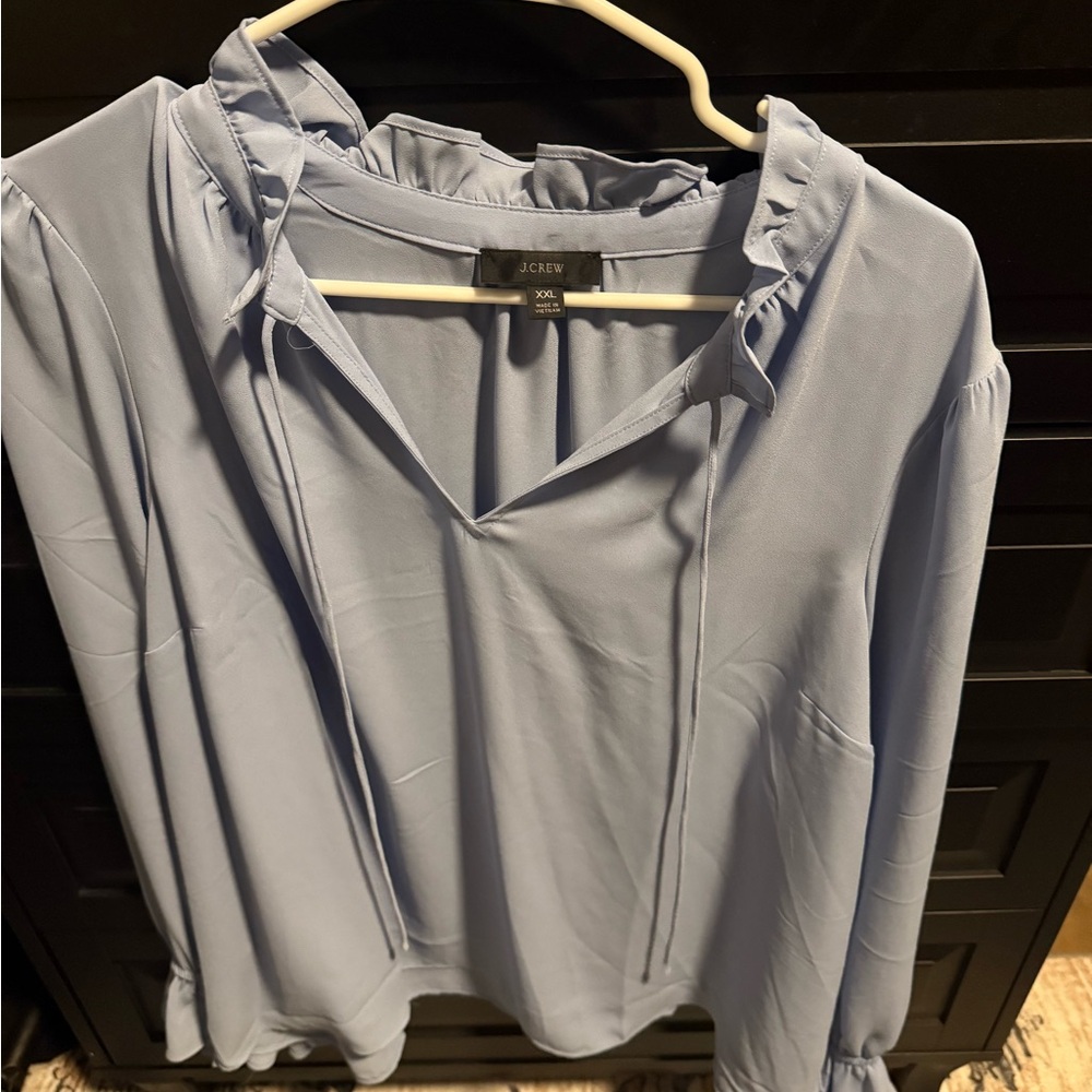 J. Crew Women's Soft Blue Ruffle Blouse